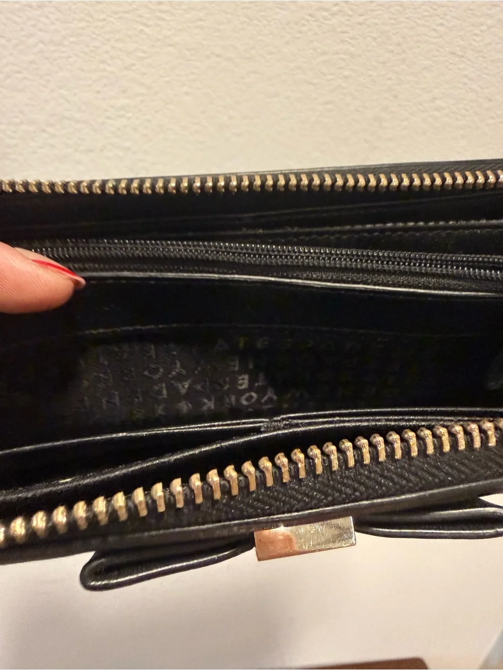 Kate Spade Black Pebbled Leather Bow Zip Around Continental Wallet